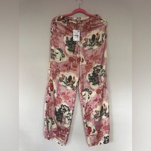 Zara pink satin printed pants